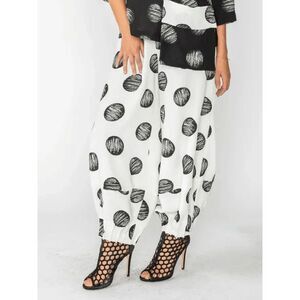 IC Collection White Black Polka Dot Cat Scratch Pants Women's Size Small